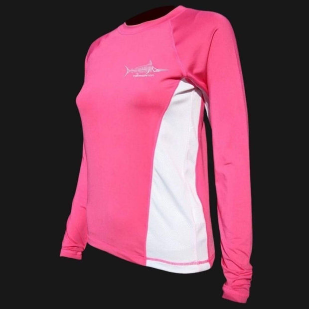 Ladies SPF-50 Performance Shirt - Pink Marlin - Sale Ladies' SPF Shirt Rash Guard Tormenter Ocean 