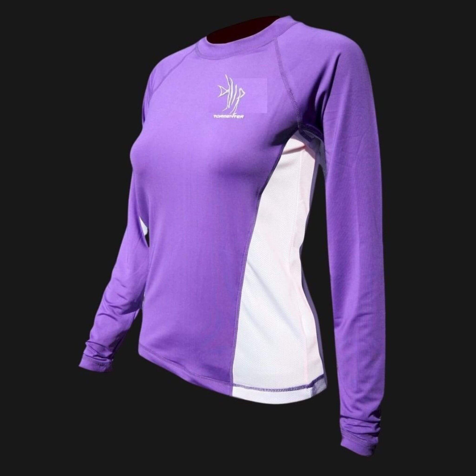 Ladies SPF-50 Performance Shirt - Violet Angelfish - FINAL CLEARANCE SALE Ladies' SPF Shirt Rash Guard Tormenter Ocean 