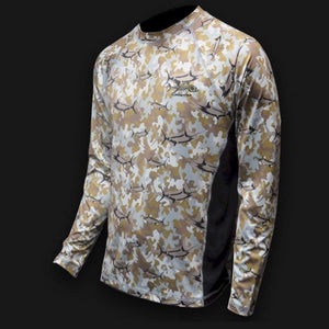 Marlin Camo Desert SPF Fishing Shirt - Sale Men's SPF Ocean Fishing Tops Tormentor Ocean 