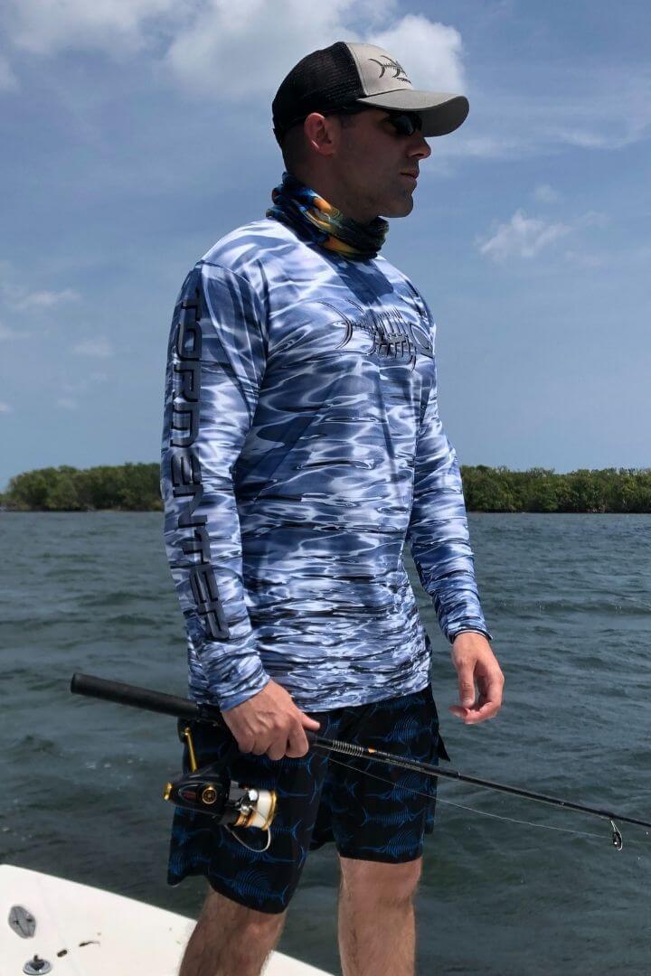 Key Largo Series Hydraflek Gray Long Sleeve Performance Shirt Men's SPF Ocean Fishing Tops Tormenter Ocean 