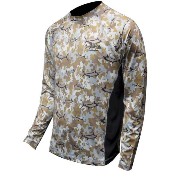 Marlin Camo Desert SPF Fishing Shirt - Sale Men's SPF Ocean Fishing Tops Tormentor Ocean 