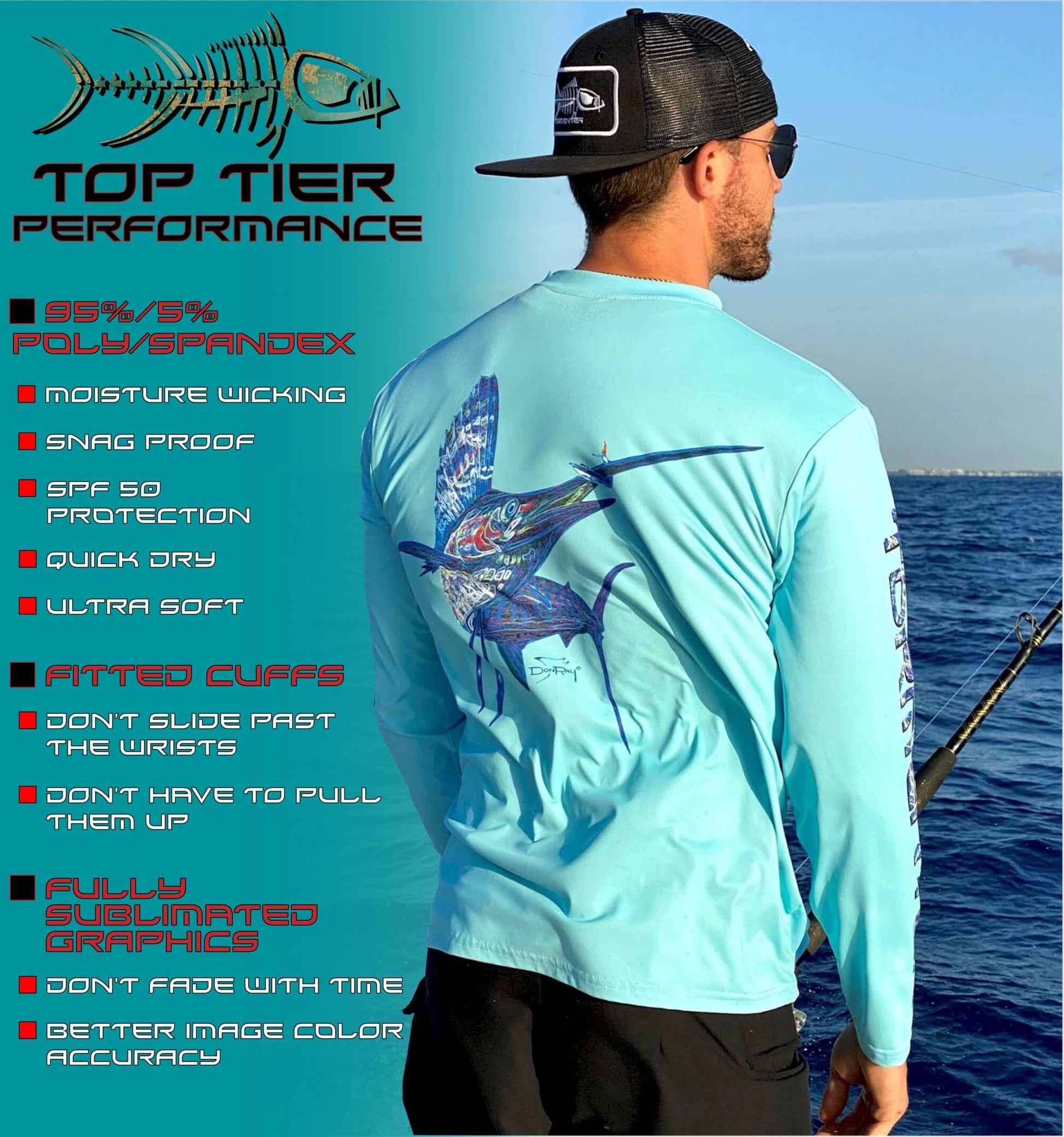 Men's Performance Shirt - Electric Fish – Redfish Men's SPF Ocean Fishing Tops Tormenter Ocean 