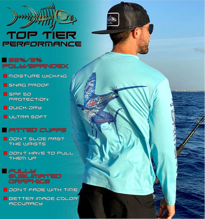 Men's Performance Shirt - Electrified Sailfish Men's SPF Ocean Fishing Tops Tormenter Ocean 