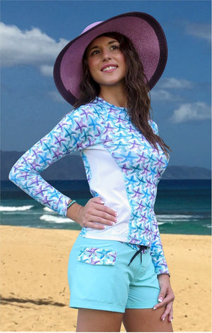 Ladies SPF-50 Rash Performance Shirt - Starfish - Tormenter Ocean Fishing Gear Apparel Boating SPF Surfing Watersports