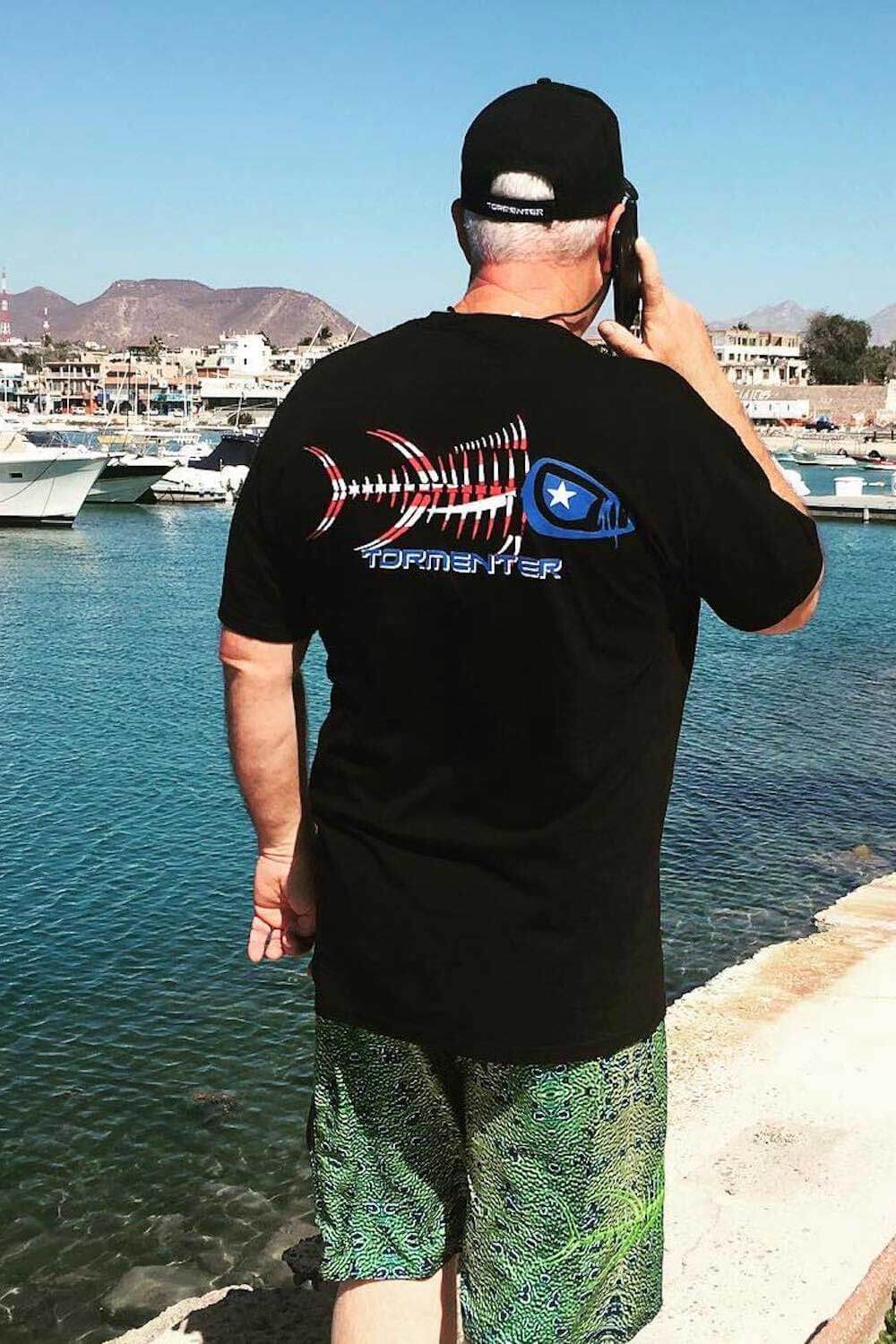 Patriot Black Men's Fishing T-Shirt - Tormenter Ocean Fishing Gear Apparel Boating SPF Surfing Watersports